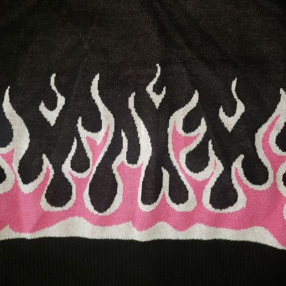 HOT PINK FLAME FLAMES CARDIGAN Y2K GOTH PUNK XL NIKKAK RAVE GLAM ROCKABILLY - Picture 4 of 5